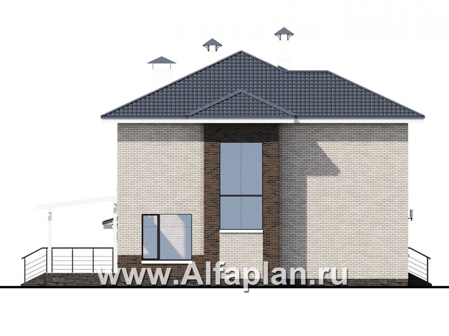 Проекты домов Альфаплан - «Вязьма» - удобный коттедж с двусветной гостиной и гаражом - изображение фасада №3