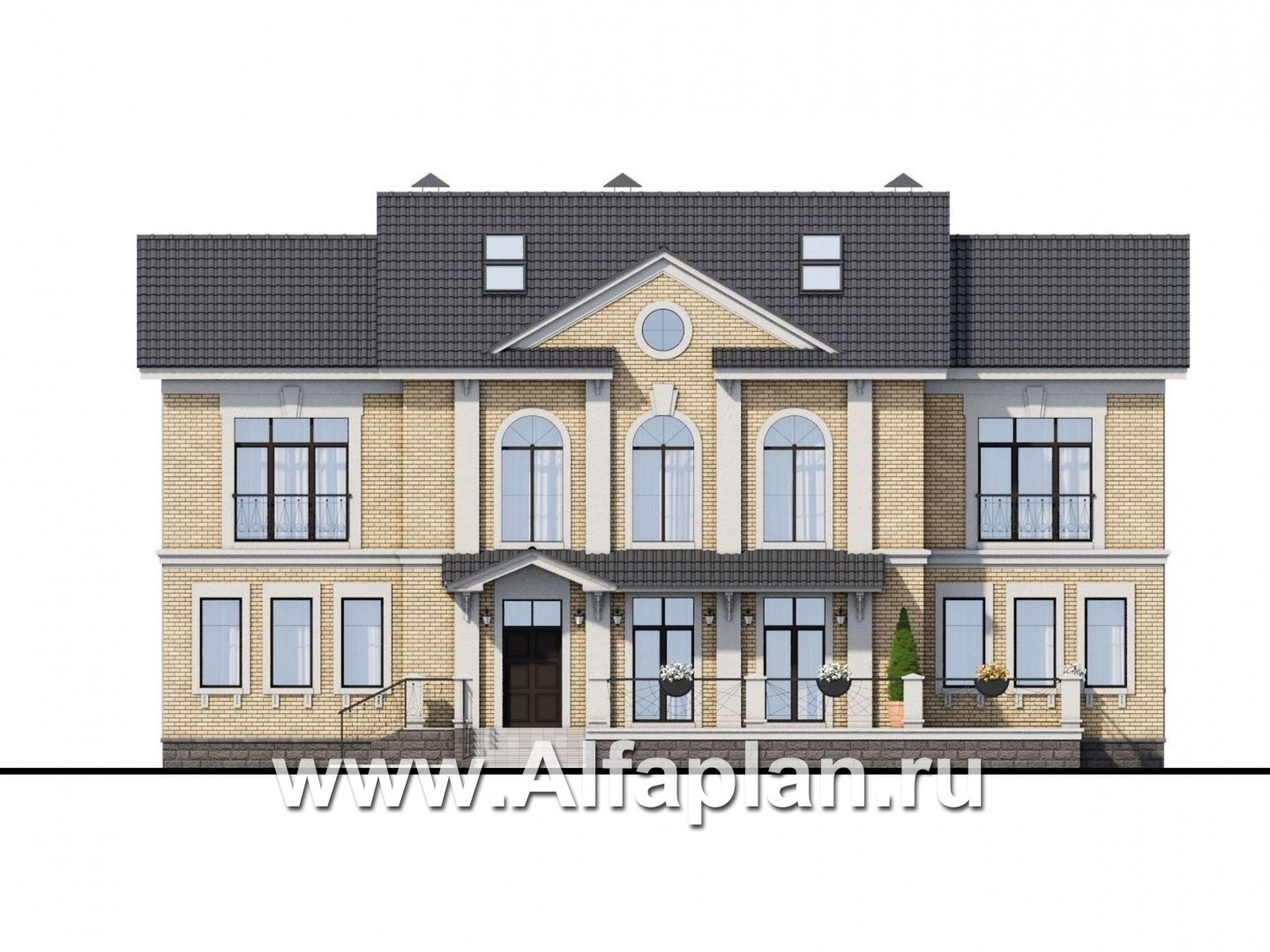 Проекты домов Альфаплан - «Богема» — эксклюзивное классическое поместье с бассейном - изображение фасада №1