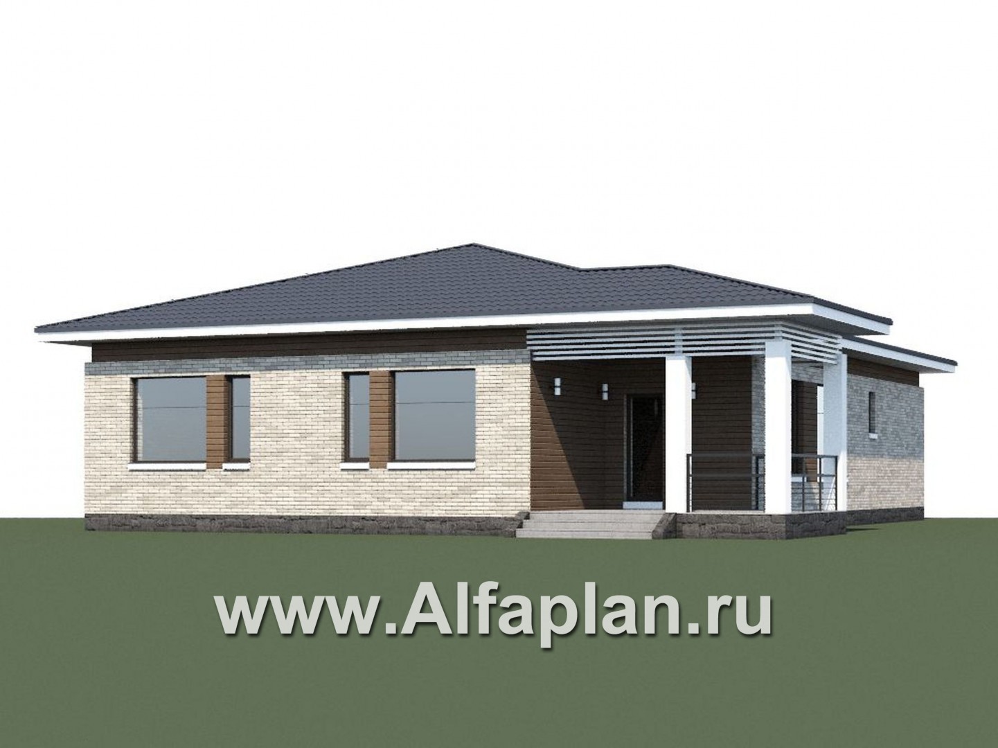 Проекты домов Альфаплан - «Днестр» - одноэтажный коттедж с большим гаражом и террасой - дополнительное изображение №1