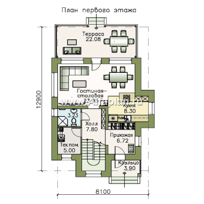 Проекты домов Альфаплан - «Рациональ» - компактный коттедж с полным по высоте вторым этажом - превью плана проекта №1