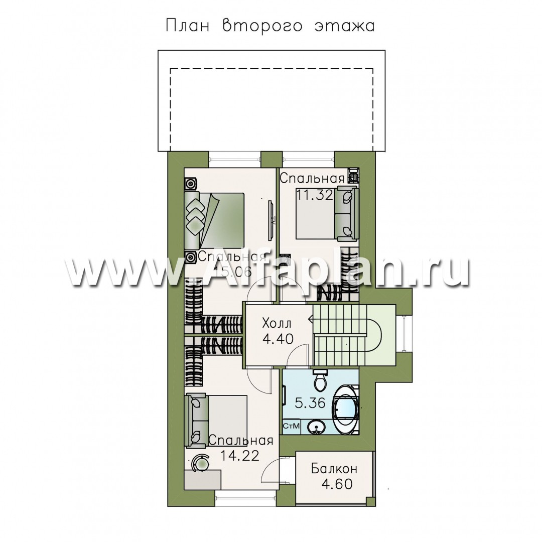 Проекты домов Альфаплан - «Арс» - небольшой мансардный дом для узкого участка - изображение плана проекта №2