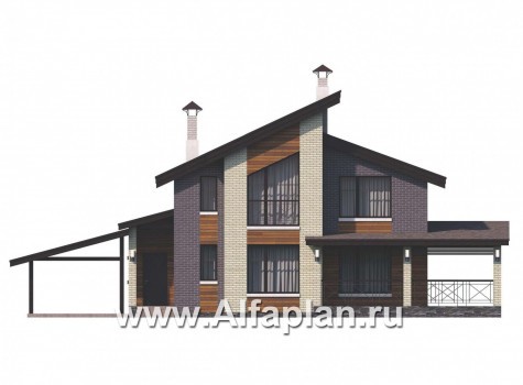 Проекты домов Альфаплан - 792В - «Стимул» - проект стильного двухэтажного дома с гаражом-навесом - превью фасада №1