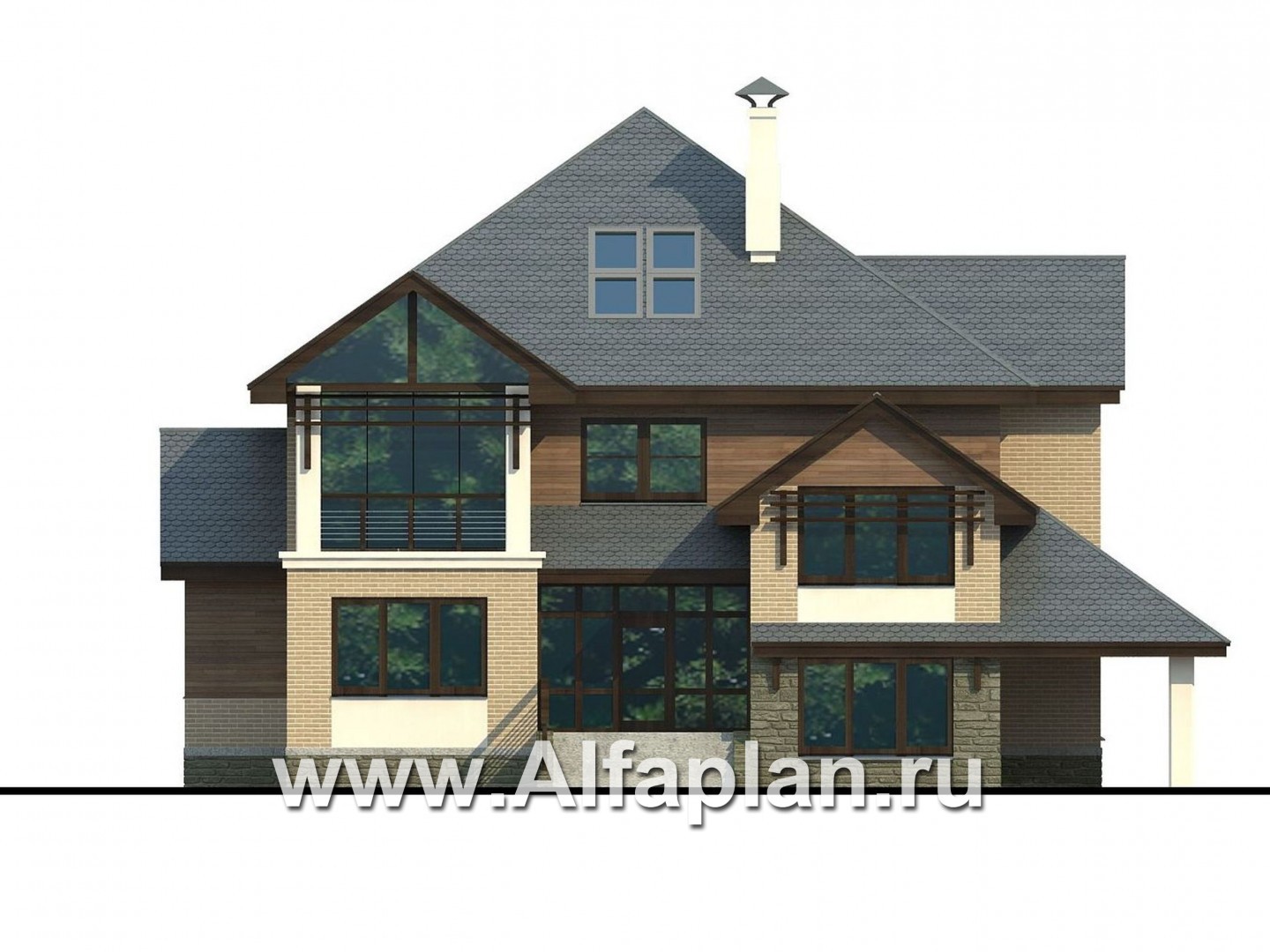 Проекты домов Альфаплан - «Современник» - коттедж со спортивным залом и сауной - изображение фасада №1