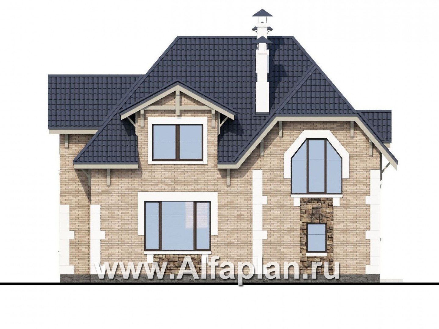 Проекты домов Альфаплан - «Корона» - коттедж с гаражом и красивым эркером - изображение фасада №4
