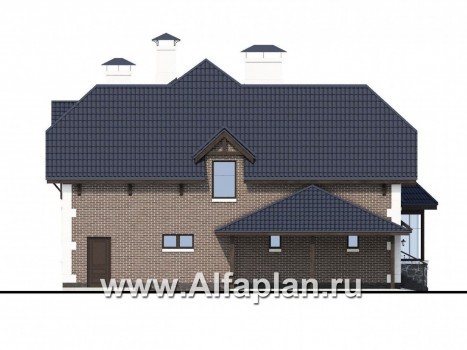 Проекты домов Альфаплан - «Корона» - коттедж с гаражом, навесом и красивым эркером - превью фасада №3