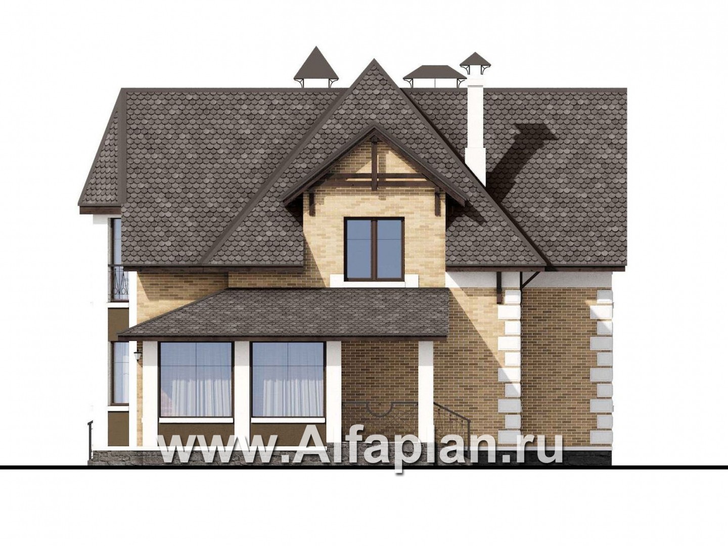 Проекты домов Альфаплан - «Клио» - классический коттедж с красивым эркером - изображение фасада №2