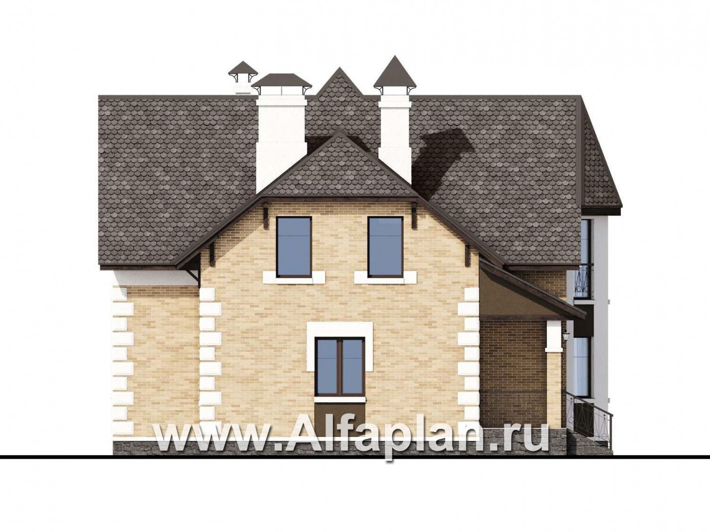 Проекты домов Альфаплан - «Клио» - классический коттедж с красивым эркером - изображение фасада №3