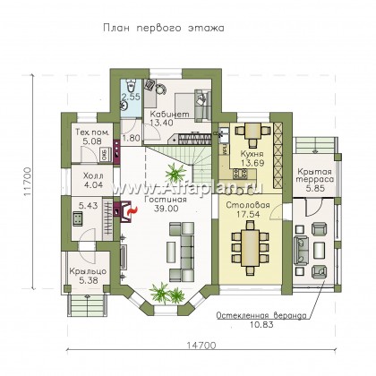 Проекты домов Альфаплан - «Клио» - классический коттедж с красивым эркером - превью плана проекта №1