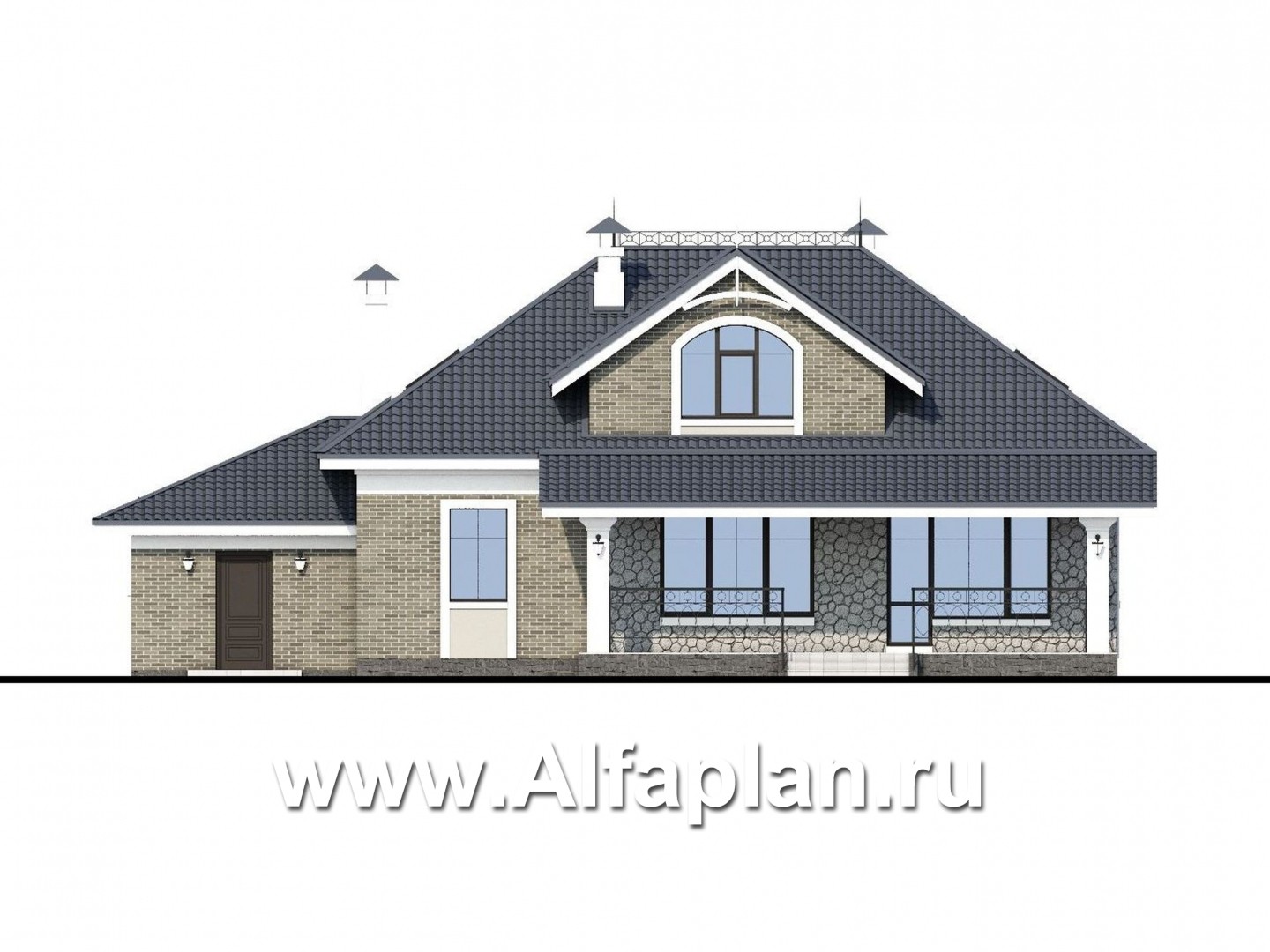Проекты домов Альфаплан - «Валдай» - мансардный дом с гаражом и красивым эркером - изображение фасада №4