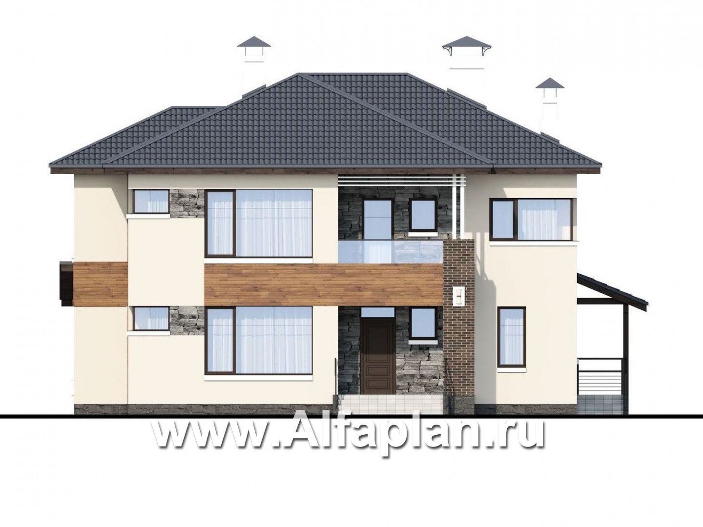 Проекты домов Альфаплан - «Прайд» - современный коттедж с остекленной верандой - изображение фасада №1