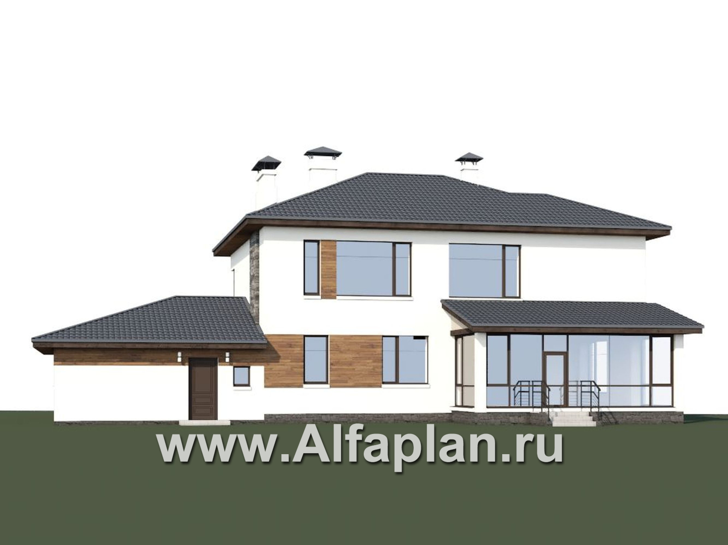 Проекты домов Альфаплан - «Прайд» - современный коттедж с остекленной верандой и гаражом - дополнительное изображение №1