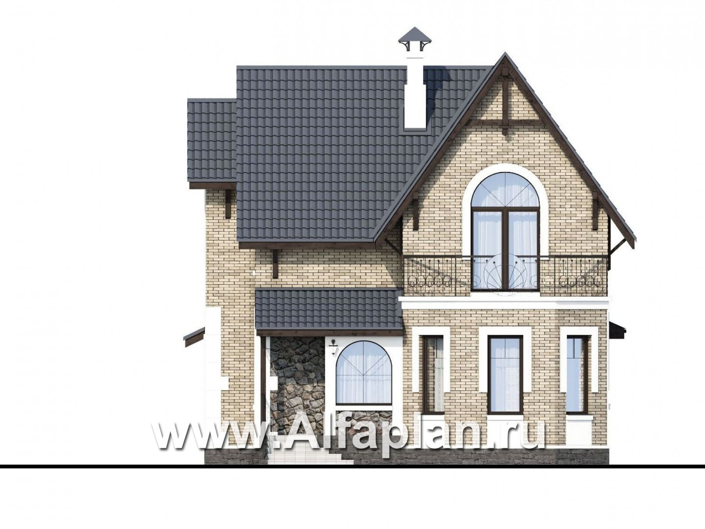 Проекты домов Альфаплан - Кирпичный дом «Оптима» с красивым эркером - изображение фасада №1