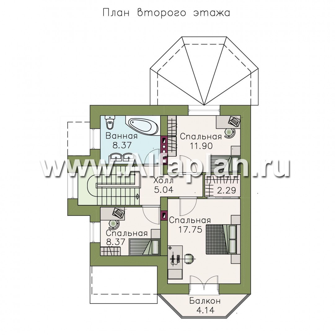 Проекты домов Альфаплан - Кирпичный дом «Оптима» с красивым эркером - изображение плана проекта №2