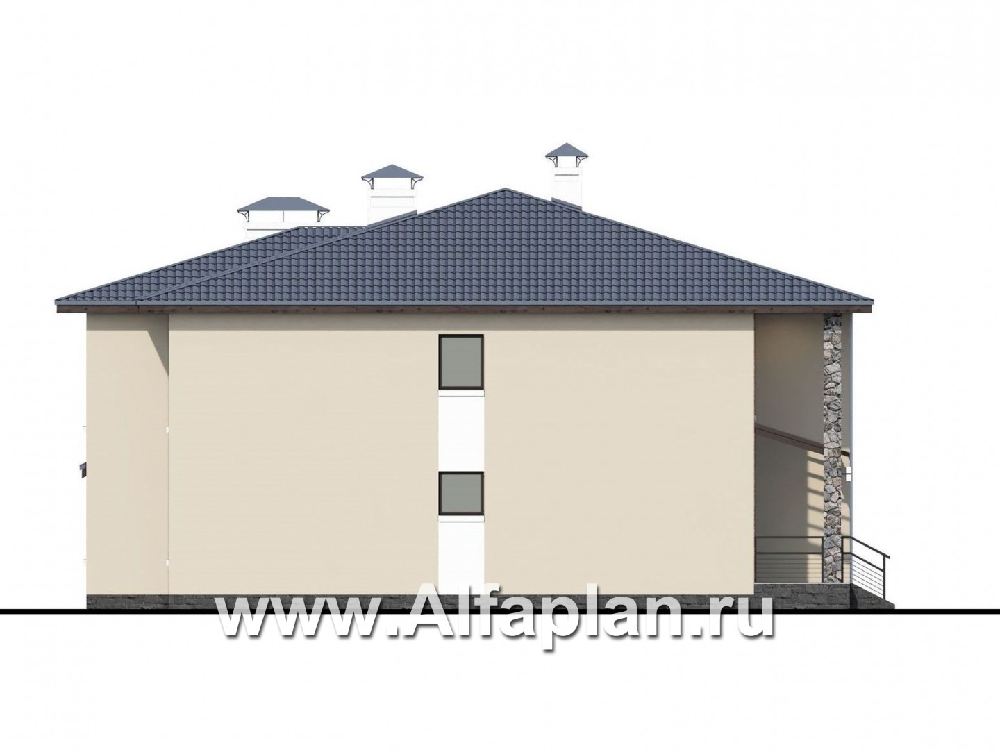 Проекты домов Альфаплан - «Семь звезд» - современный коттедж с панорамными окнами - изображение фасада №3