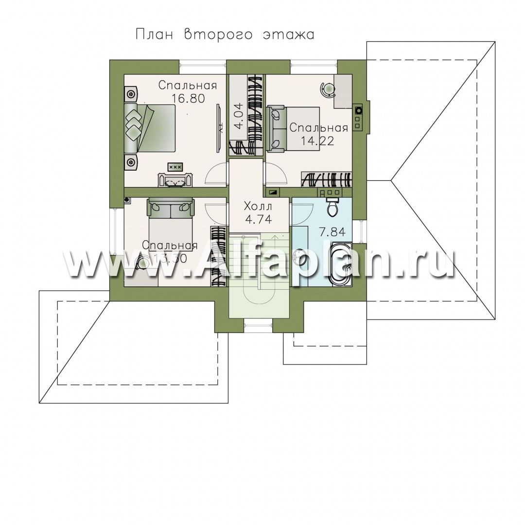 Проекты домов Альфаплан - «Медея» - компактный дом с верандой на главном фасаде - план проекта №2