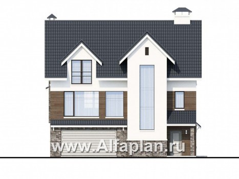 Проекты домов Альфаплан - «Альпина» - трехэтажный коттедж с гаражом для маленького участка - превью фасада №1