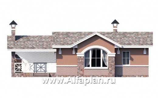Проекты домов Альфаплан - Красивая и удобная баня c террасой (беседкой) и камином - превью фасада №1