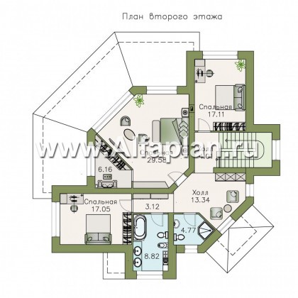 Проекты домов Альфаплан - «Махаон» - эксклюзивный дом с диагональным построением - превью плана проекта №2