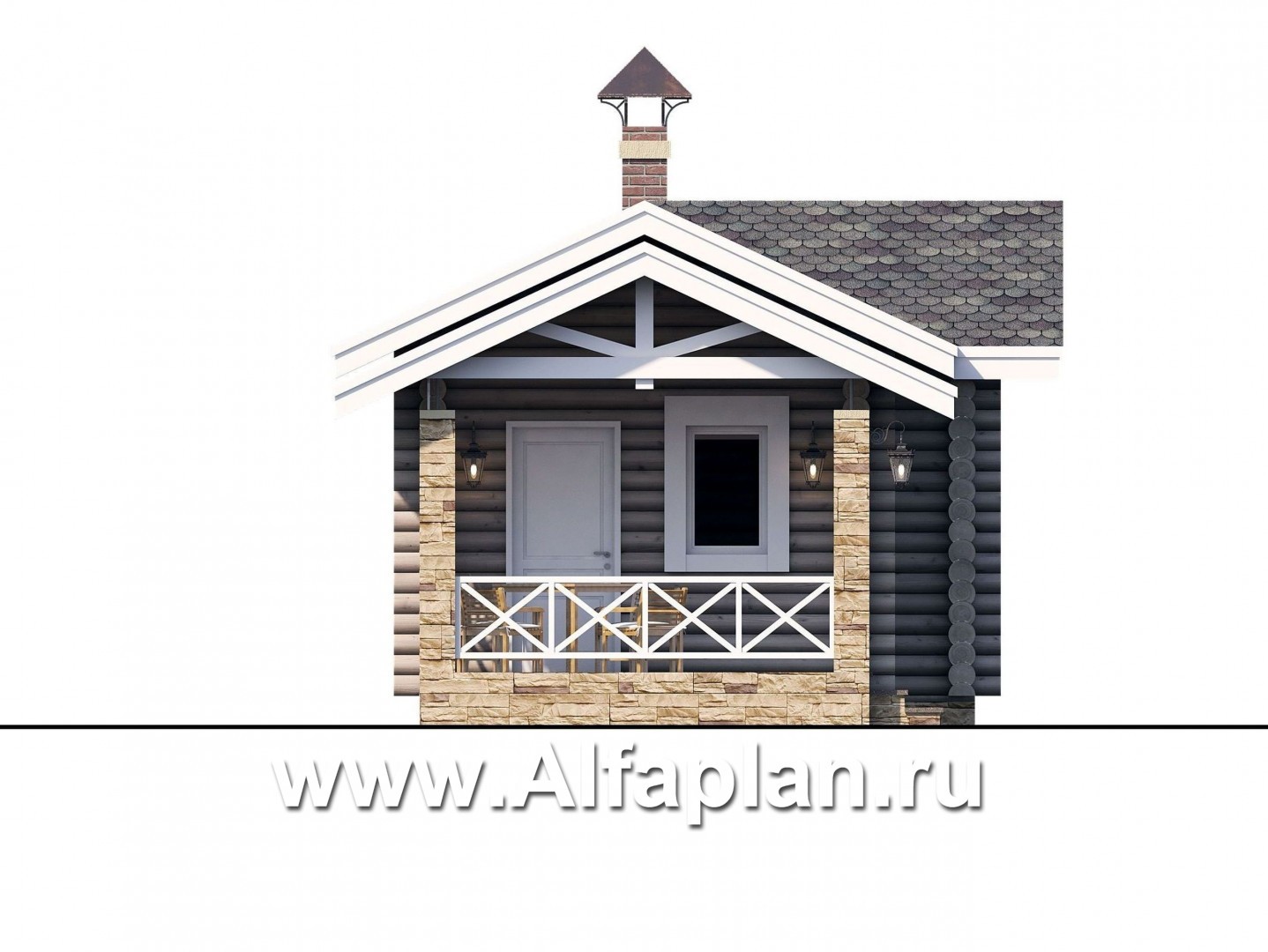 Проекты домов Альфаплан - Уютная одноэтажная деревянная баня с крытой террасой - изображение фасада №3