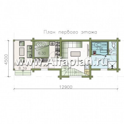 Проекты домов Альфаплан - Баня из бревен - гостевой дом с двумя спальными - превью плана проекта №1