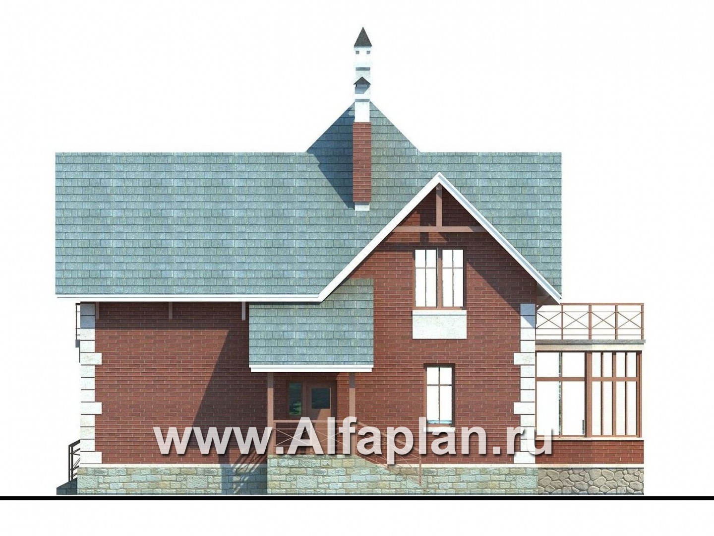 Проекты домов Альфаплан - «Приорат» - проект популярного коттеджа с двусветным холлом - изображение фасада №2