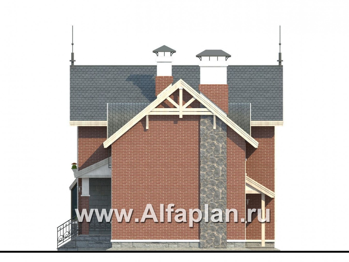 Проекты домов Альфаплан - «Фантазия» - проект двухэтажного дома дома , с эркером и с террасой - изображение фасада №2