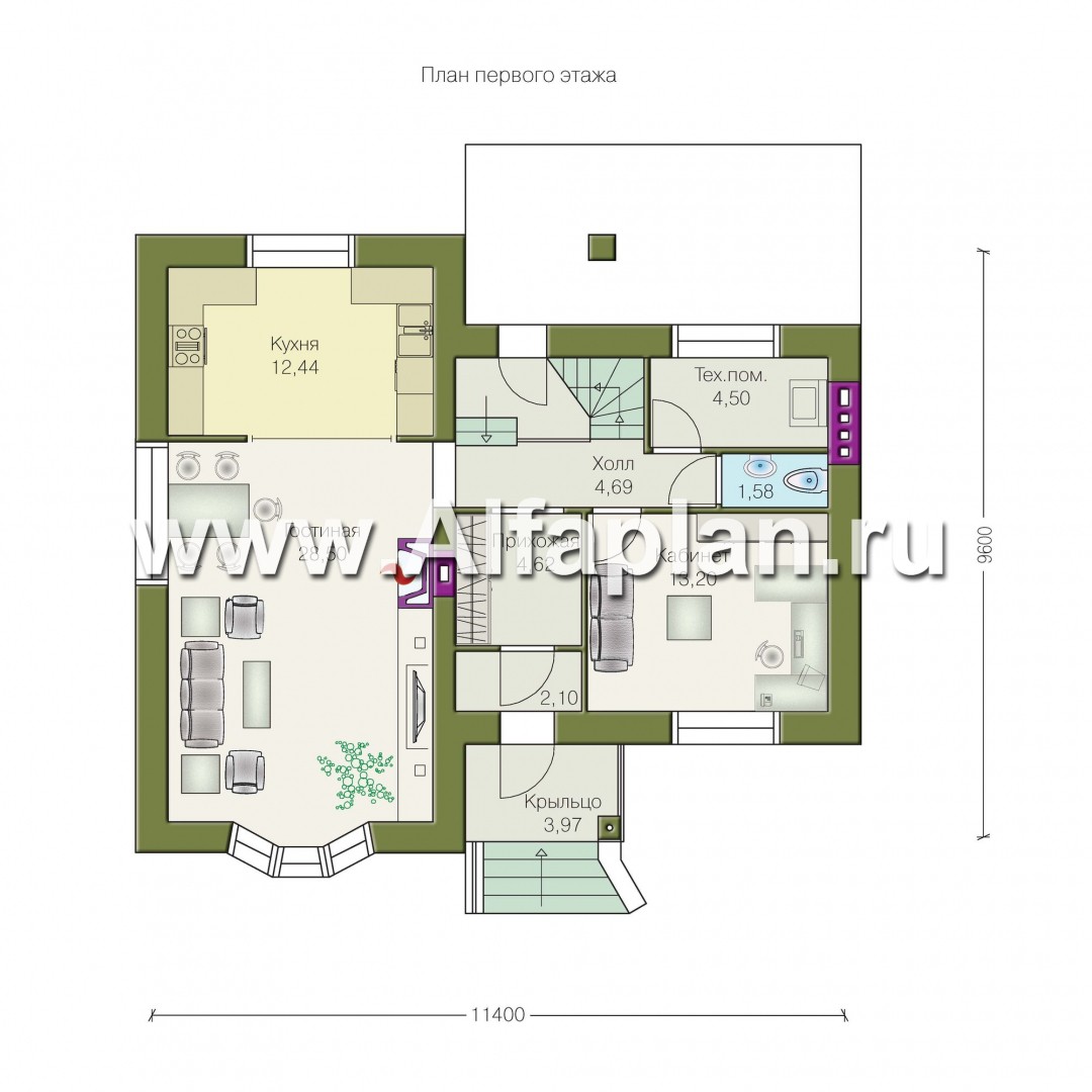 Проекты домов Альфаплан - «Фантазия» - проект двухэтажного дома дома , с эркером и с террасой - изображение плана проекта №1