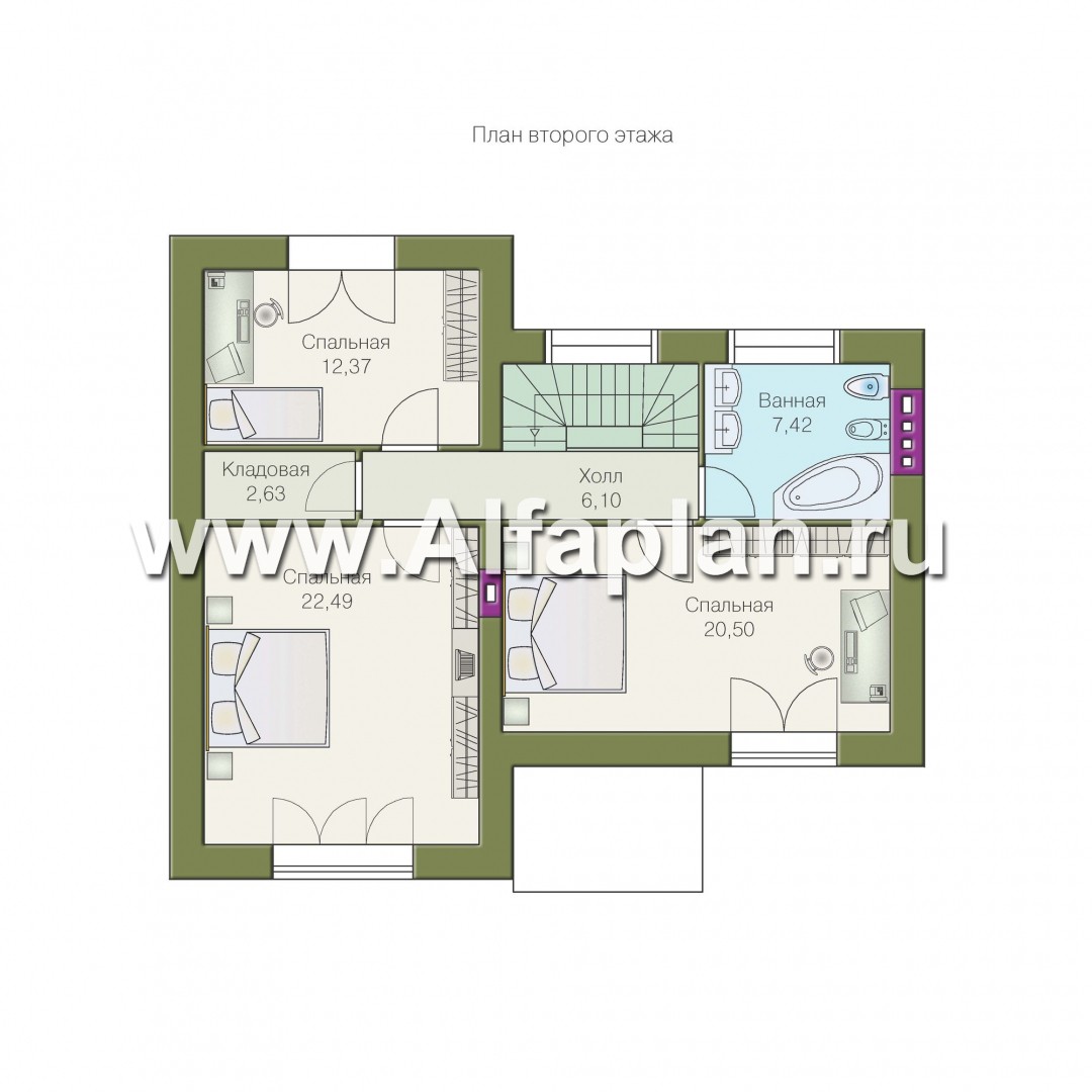 Проекты домов Альфаплан - «Фантазия» - проект двухэтажного дома дома , с эркером и с террасой - план проекта №2