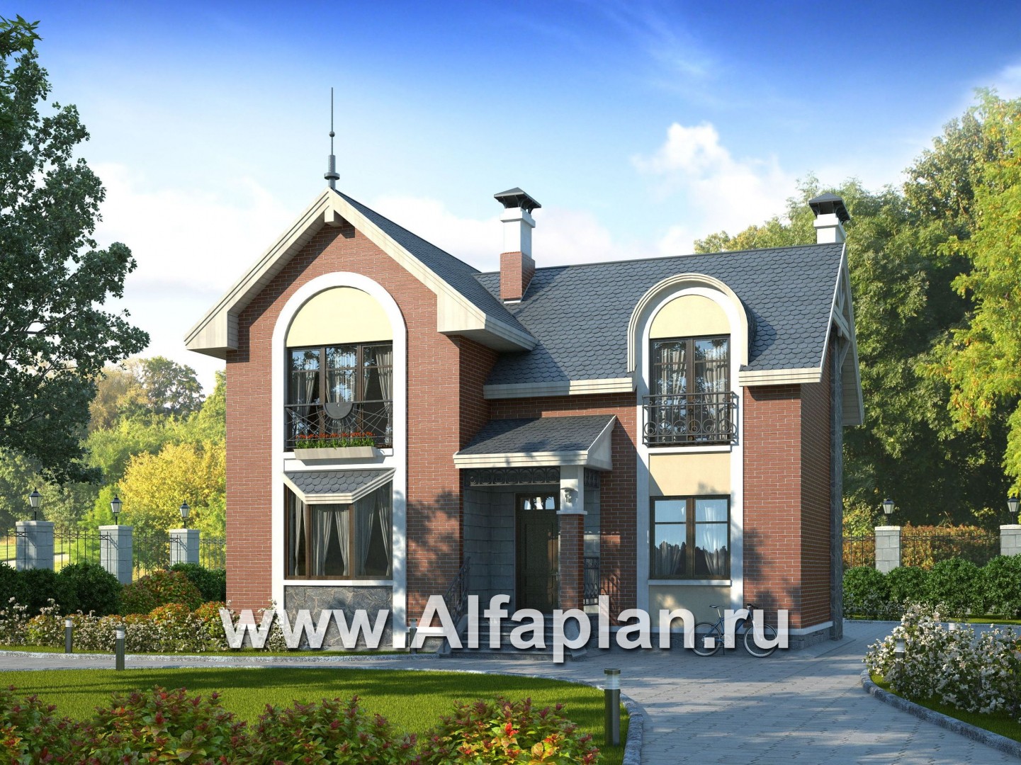 Проекты домов Альфаплан - «Фантазия» - проект двухэтажного дома дома , с эркером и с террасой - основное изображение