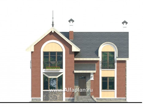 Проекты домов Альфаплан - «Фантазия» - проект двухэтажного дома дома , с эркером и с террасой - превью фасада №1