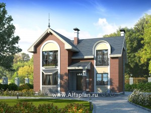 Проекты домов Альфаплан - «Фантазия» - проект двухэтажного дома дома , с эркером и с террасой - превью основного изображения
