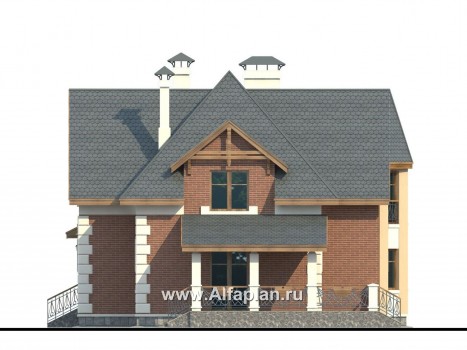 Проекты домов Альфаплан - «Клио» - коттедж из газобетона с угловой террасой - превью фасада №2