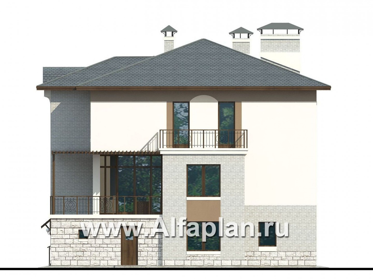 Проекты домов Альфаплан - «Юсупов» - особняк с просторной гостиной - изображение фасада №2