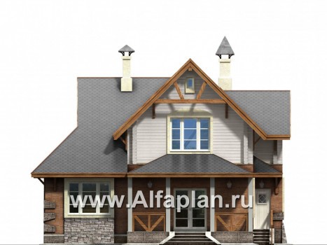 Проекты домов Альфаплан - «Альпенхаус»- альпийское шале из комбинированных материалов - превью фасада №4
