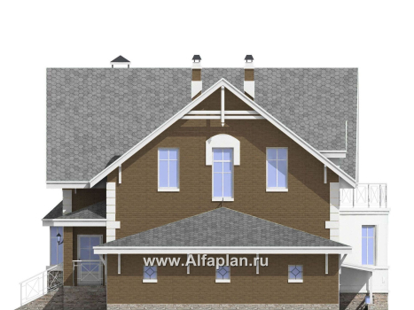 Проекты домов Альфаплан - «Ретростилиса Плюс» - удобный дом с цокольным этажом - превью фасада №2