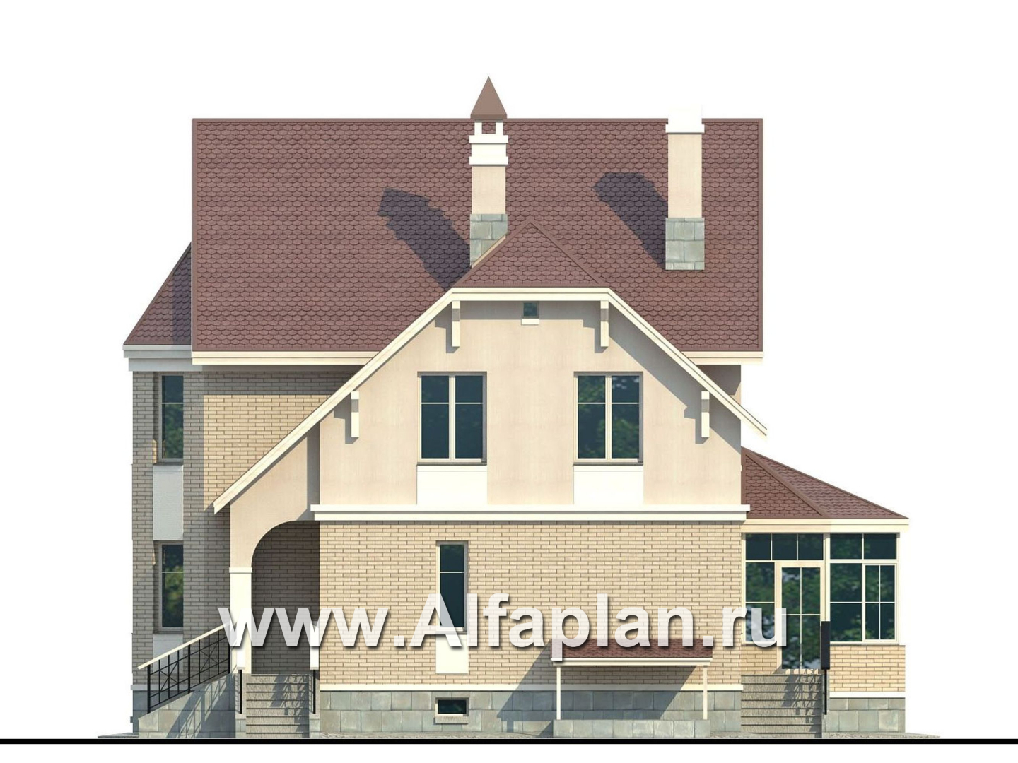 Проекты домов Альфаплан - «Успех Плюс» — удобный коттедж с цокольным этажом - изображение фасада №2