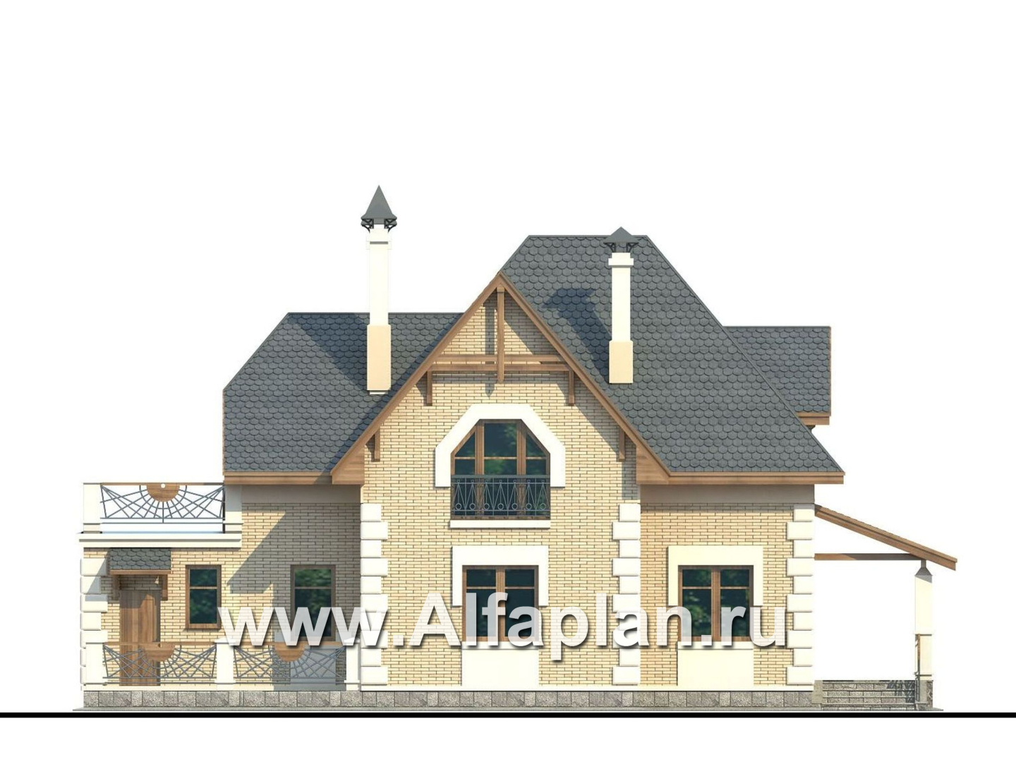 Проекты домов Альфаплан - «Шереметьев» - проект дома с большой открытой террасой - изображение фасада №4