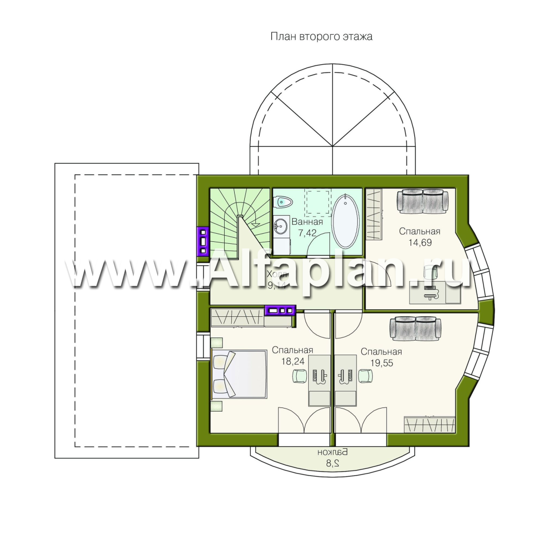 Проекты домов Альфаплан - Дом из газобетона «Боген» с полукруглой гостиной - изображение плана проекта №2