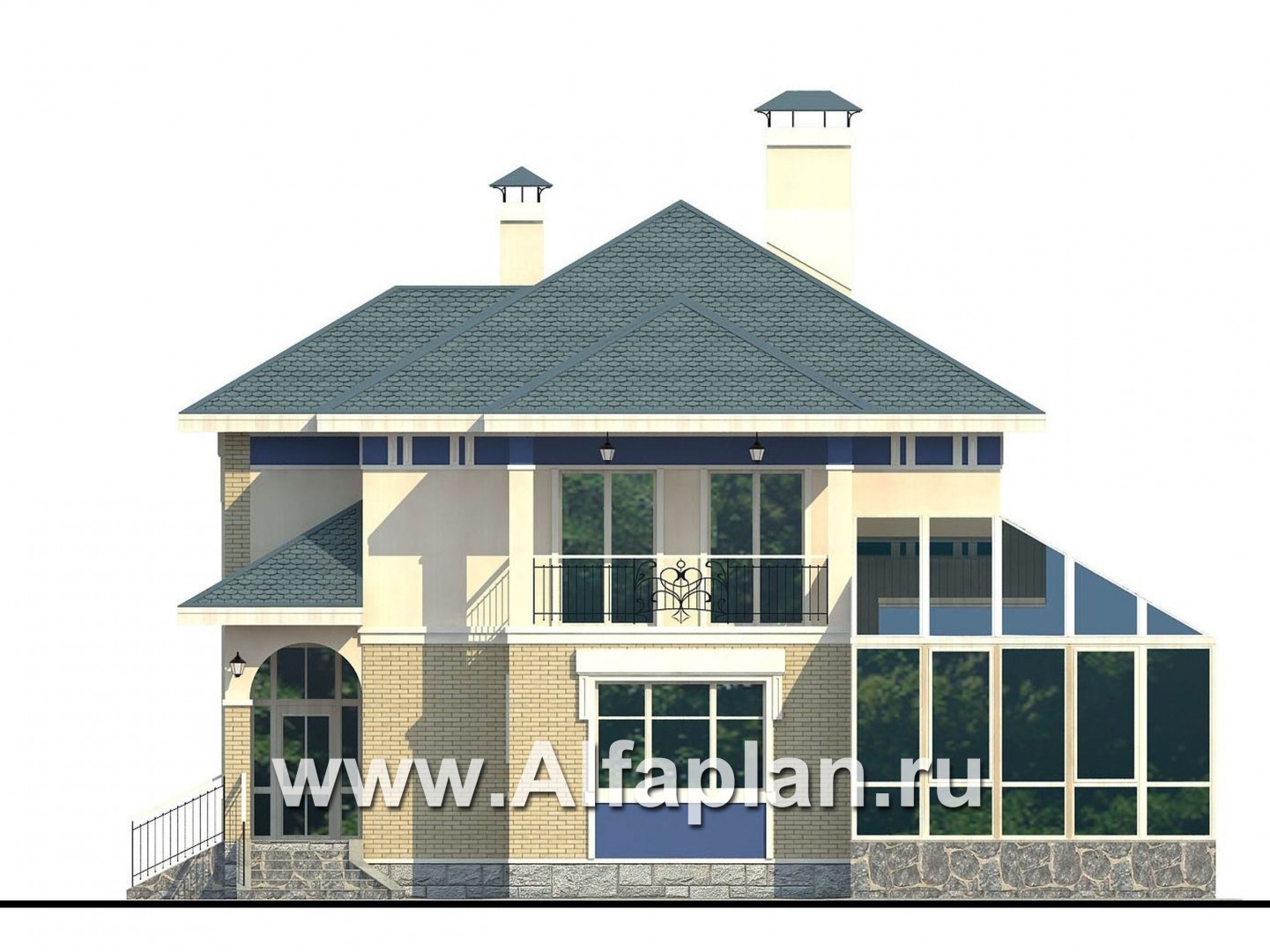 Проекты домов Альфаплан - «Вита-Клаб»-изящный загородный дом с большим зимним садом - изображение фасада №1