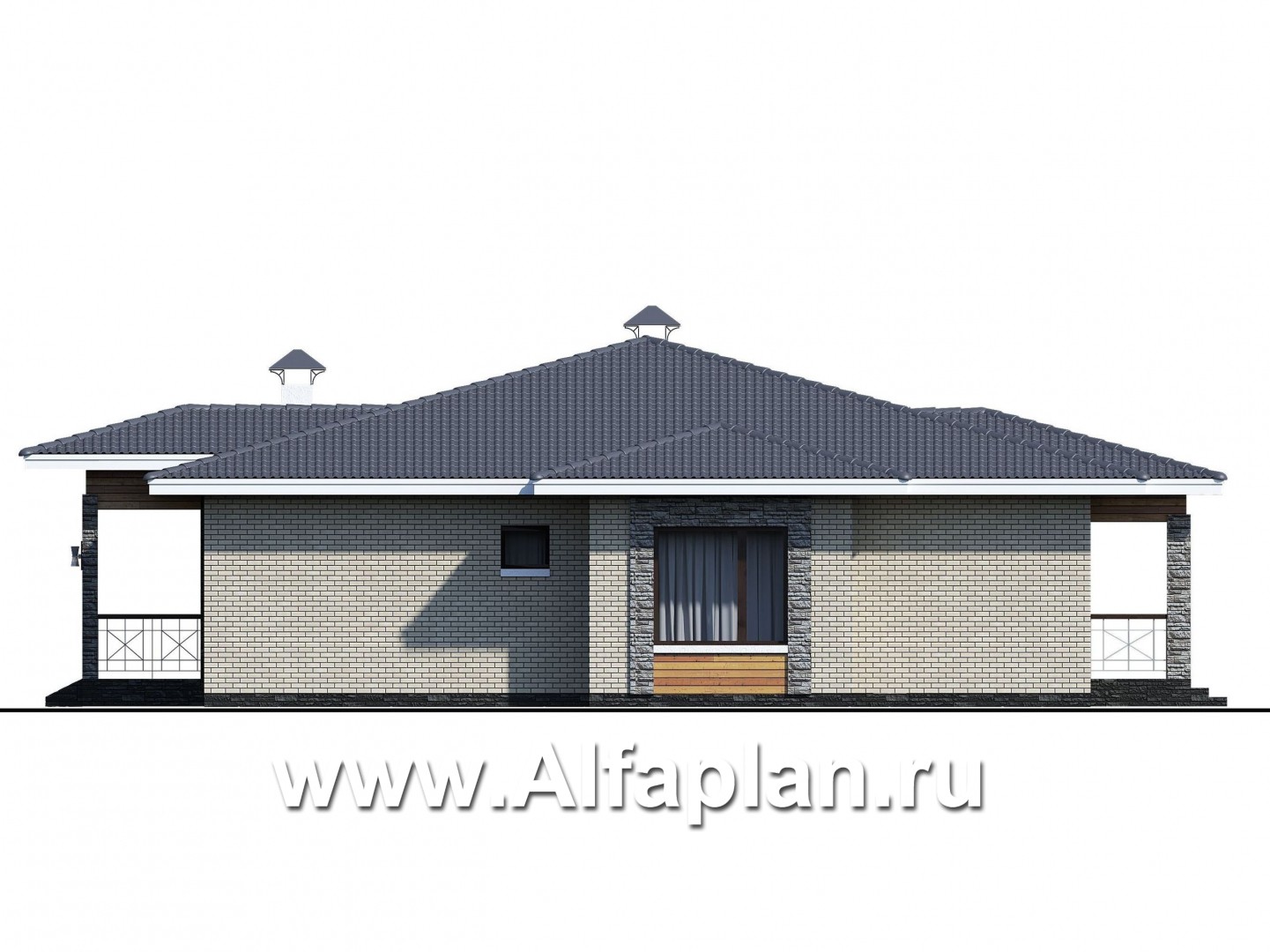 Проекты домов Альфаплан - «Аккорд» - просторный одноэтажный дом с симметричными фасадами - изображение фасада №4