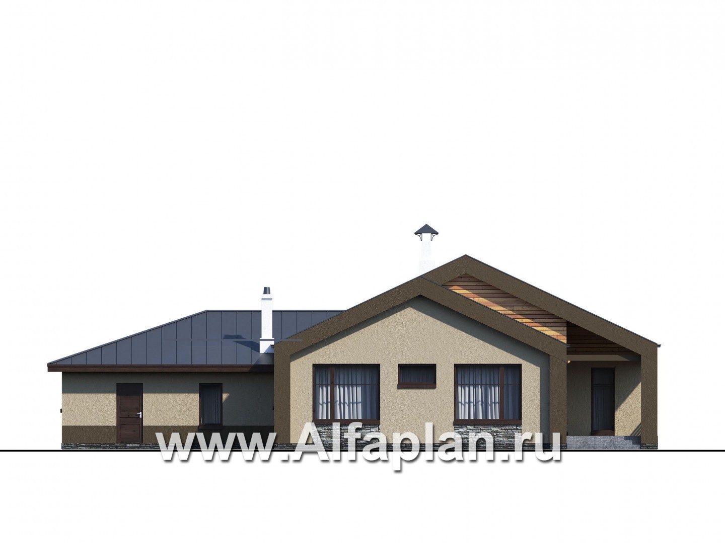 Проекты домов Альфаплан - «Аркада» - современный одноэтажный дом с сауной и большим гаражом - изображение фасада №3