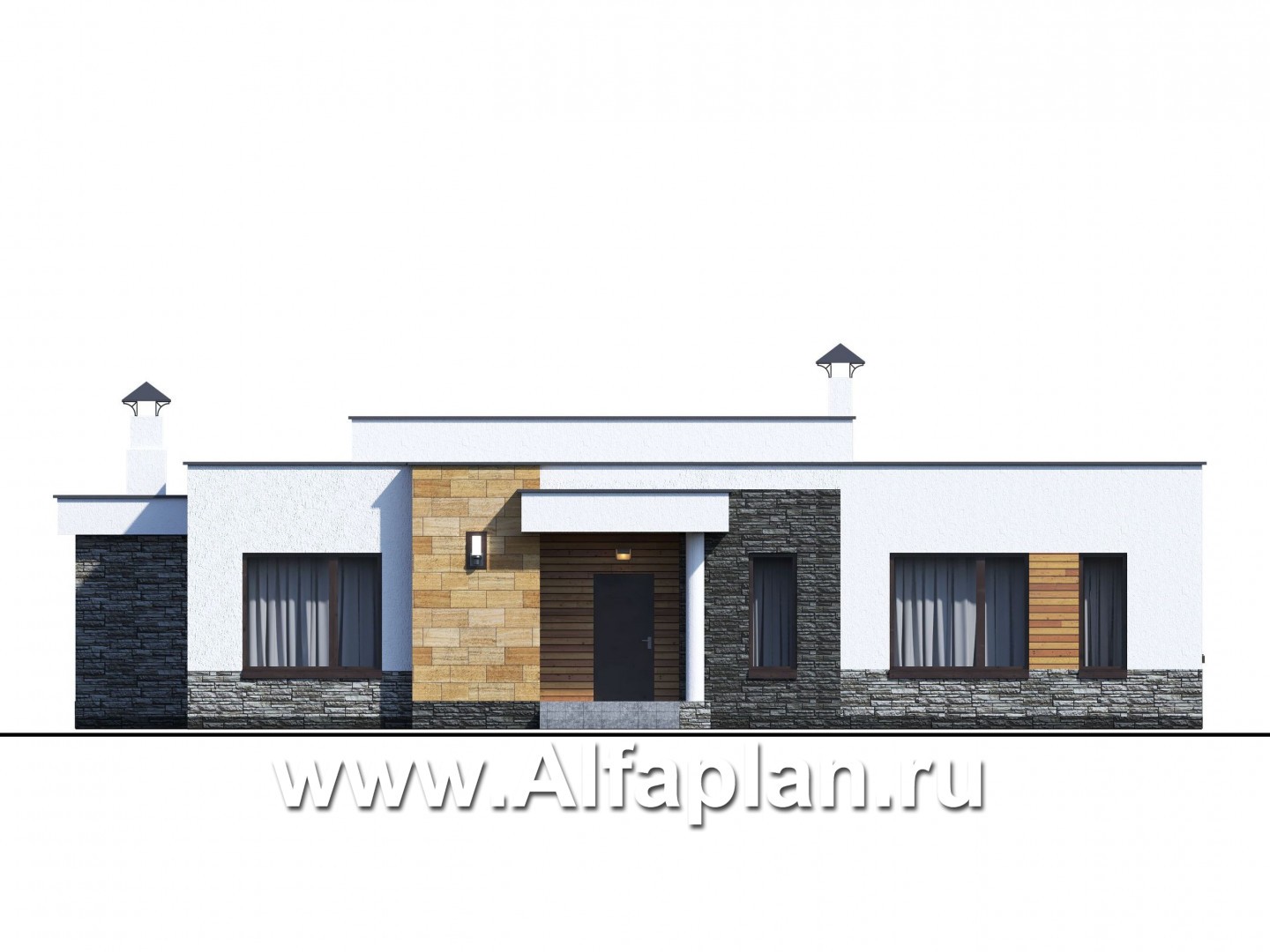 Проекты домов Альфаплан - «Мадейра» - стильный одноэтажный дом с плоской кровлей - изображение фасада №1