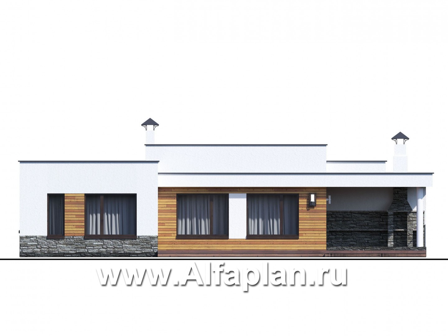 Проекты домов Альфаплан - «Мадейра» - стильный одноэтажный дом с плоской кровлей - изображение фасада №3