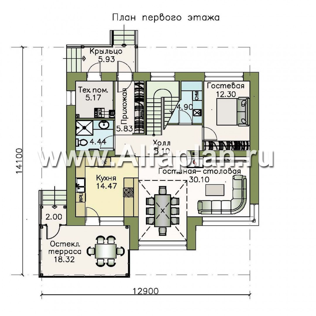 Проекты домов Альфаплан - «Регата» - проект дома с двускатной крышей - изображение плана проекта №1
