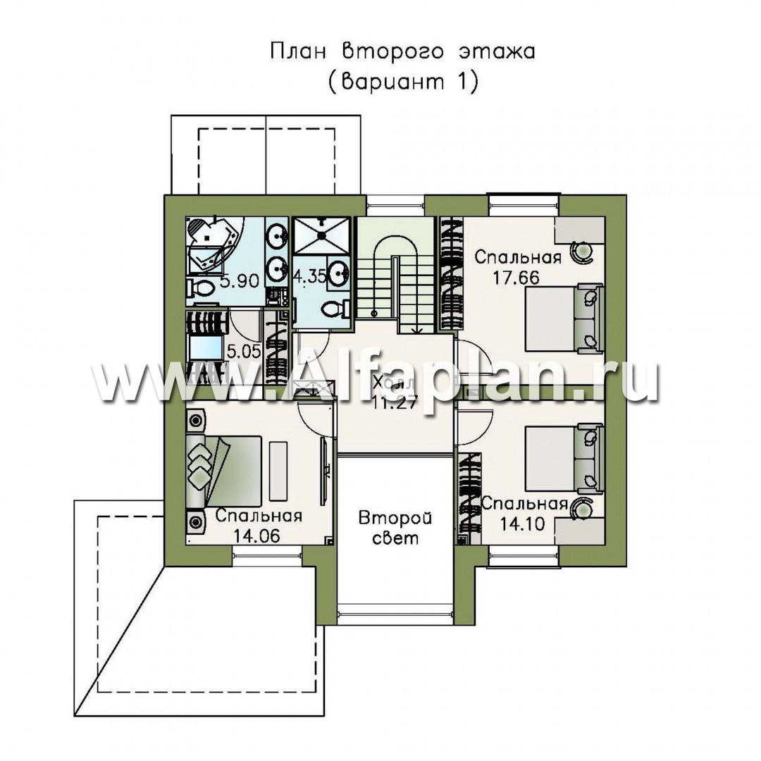 Проекты домов Альфаплан - «Регата» - проект дома с двускатной крышей - план проекта №2