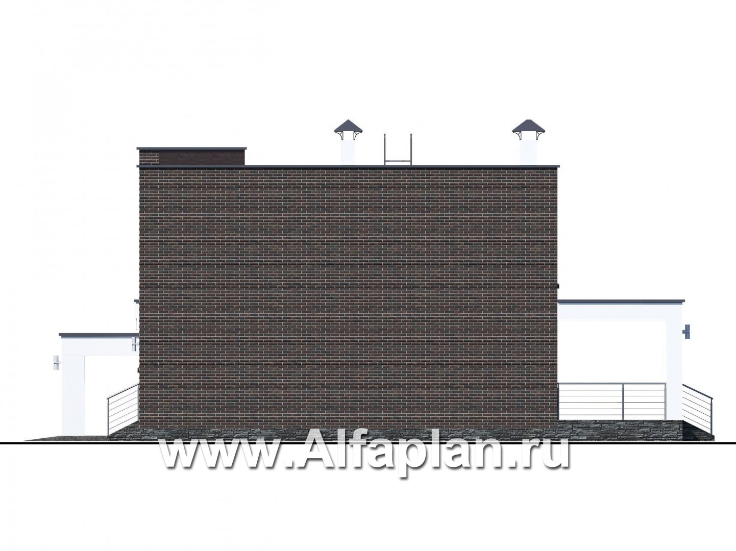 Проекты домов Альфаплан - «Эрго» - проект двухэтажного дома с плоской кровлей 10х10м, с гаражом-навесом - изображение фасада №2