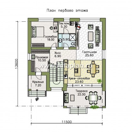 «Эрго» - проект дома 10х12м, с террасой, с удобной планировкой и с плоской кровлей - превью план дома