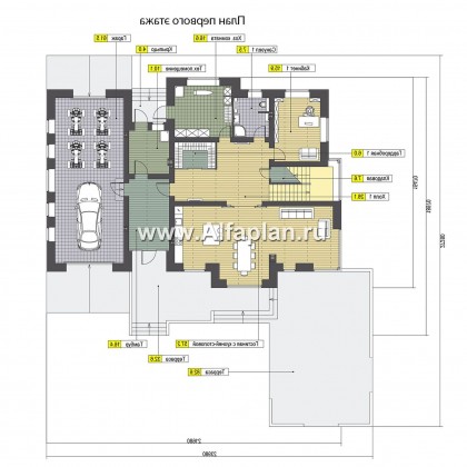 Проекты домов Альфаплан - Проект современного особняка с гаражом и большой террасой - превью плана проекта №1