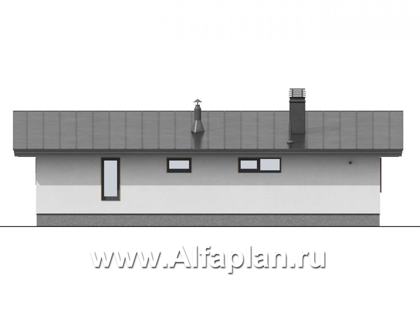 Проект бани, планировка со спальней, с односкатной кровлей в современном стиле - фасад дома