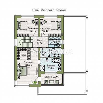 «Спектр» - проект современного двухэтажного дома, с двумя жилыми комнатами на 1-ом этаже и сауной - превью план дома
